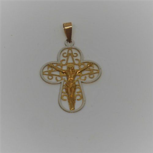 alt=\"Crucifijo de Oro Blanco y Oro de ley 18 K. www.santelmotienda.com jpg.\"