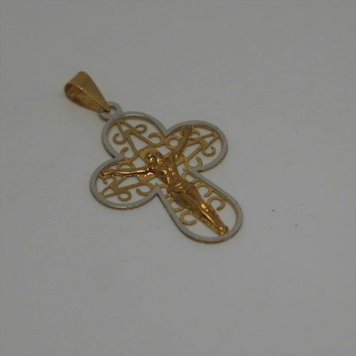 alt=\"Crucifijo de Oro Blanco y Oro de ley 18 K. www.santelmotienda.com jpg.\"