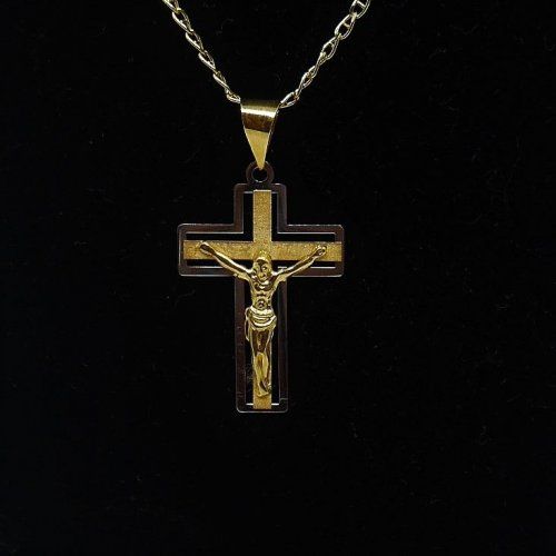 alt=\"Crucifijo de Oro Blanco y Oro de ley 18 K. www.santelmotienda.com jpg.\"