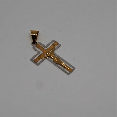 alt=\"Crucifijo de Oro Blanco y Oro de ley 18 K. www.santelmotienda.com jpg.\"