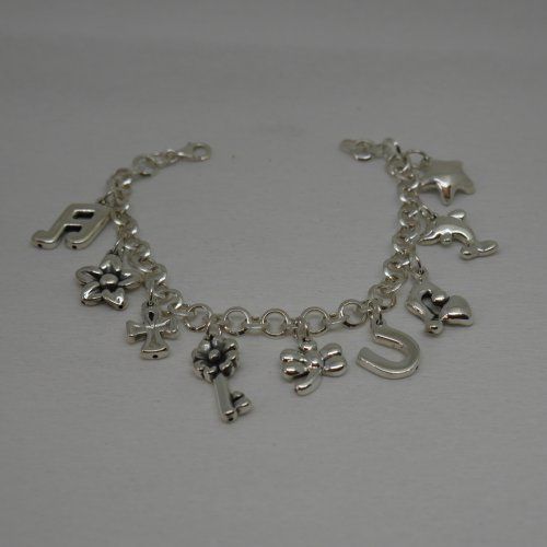 alt=\"Pulsera con colgantes plata de ley 925 Mils. Fabricada a mano\"